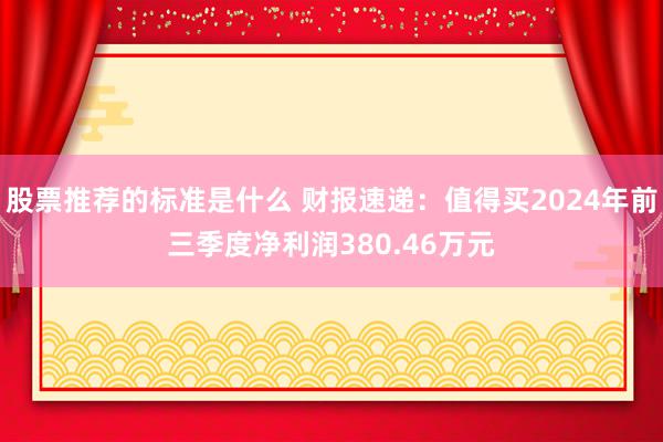 股票推荐的标准是什么 财报速递：值得买2024年前三季度净利润380.46万元