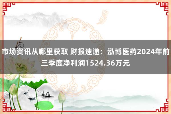 市场资讯从哪里获取 财报速递：泓博医药2024年前三季度净利润1524.36万元