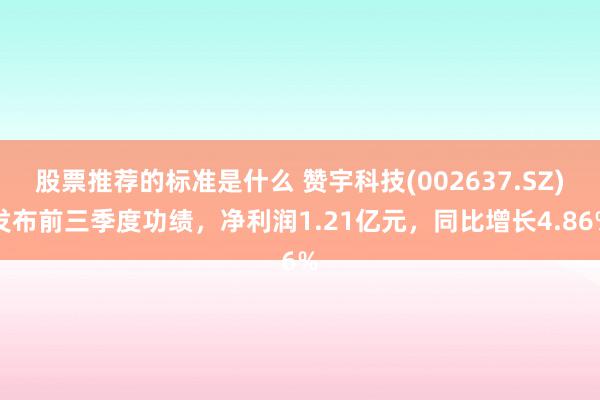 股票推荐的标准是什么 赞宇科技(002637.SZ)发布前三季度功绩，净利润1.21亿元，同比增长4.86%