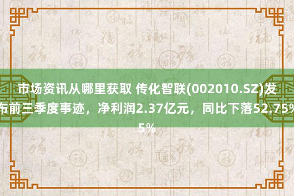 市场资讯从哪里获取 传化智联(002010.SZ)发布前三季度事迹，净利润2.37亿元，同比下落52.75%