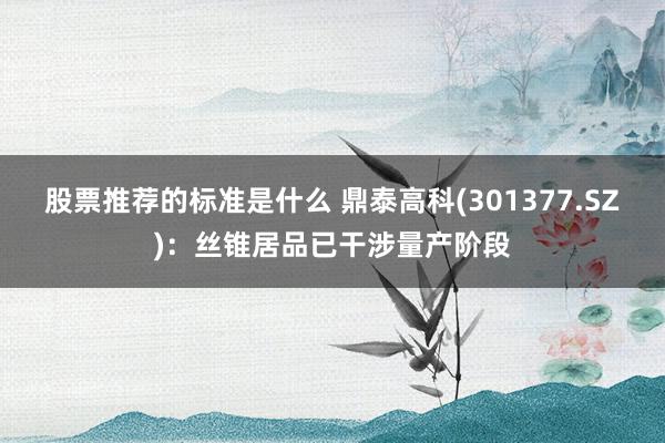 股票推荐的标准是什么 鼎泰高科(301377.SZ)：丝锥居